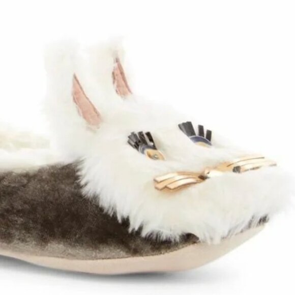 kate spade Velvet Faux Fur Stellina Rabbit Bunny Slippers size 5-6 nwt - Picture 1 of 6